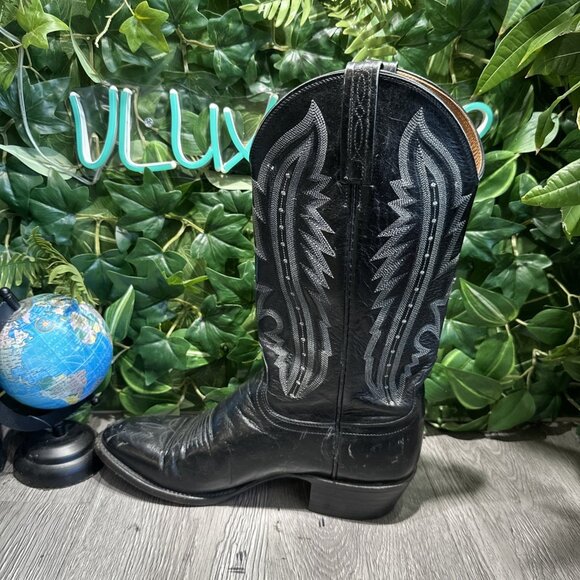 LUCCHESE 2000 Mens Size 8.5 D  Black Cowboy Western Boots T3010 R4 main image 5